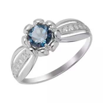 Серебряное кольцо с топазом и фианитами