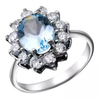 Серебряное кольцо с топазом и фианитами