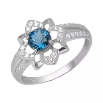 Серебряное кольцо с топазом и фианитами "Снежинка"