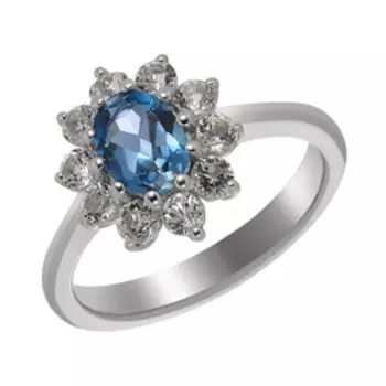 Серебряное кольцо с топазом Лондон и белыми топазами