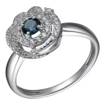Серебряное кольцо с топазом Лондон и фианитами "Цветок"