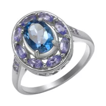 Серебряное кольцо с топазом Лондон и танзанитами
