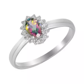 Серебряное кольцо с топазом мистик и фианитами