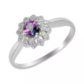 Серебряное кольцо с топазом мистик и фианитами