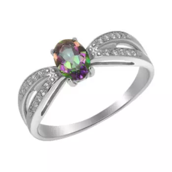 Серебряное кольцо с топазом мистик и фианитами