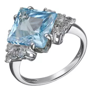Серебряное кольцо с топазом Sky и бесцветными топазами