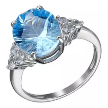 Серебряное кольцо с топазом Sky и бесцветными топазами