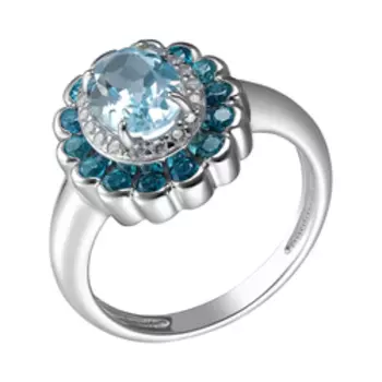 Серебряное кольцо с топазом Sky и фианитами