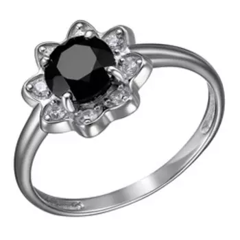 Серебряное кольцо с турмалином и фианитами "Цветок"