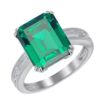 Серебряное кольцо с зеленым и бесцветным кубическим цирконием