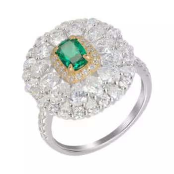 Серебряное кольцо с зеленым и бесцветным кубическим цирконием