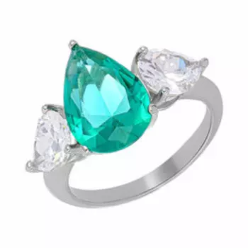 Серебряное кольцо с зеленым и бесцветным кубическим цирконием "Параиба"