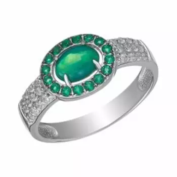 Серебряное кольцо с зеленым опалом, агатом и фианитами