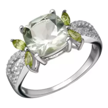 Серебряное кольцо с зелеными аметистами и фианитами