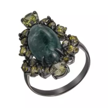 Серебряное кольцо с жадеитом и фианитами