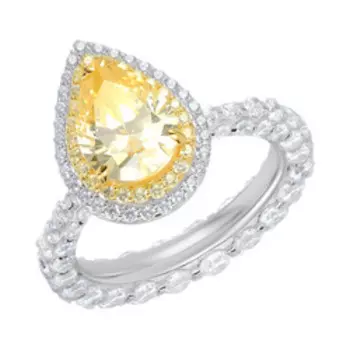 Серебряное кольцо с желтым и бесцветным кубическим цирконием