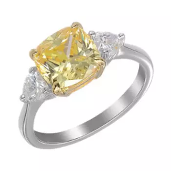 Серебряное кольцо с желтым и бесцветным кубическим цирконием