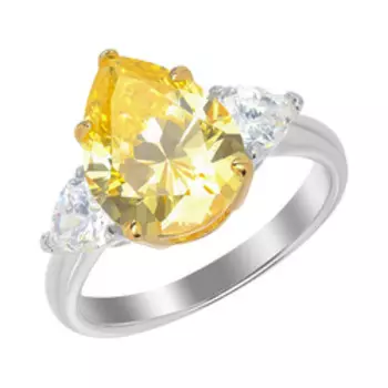 Серебряное кольцо с желтым и бесцветным кубическим цирконием