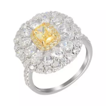 Серебряное кольцо с желтым и бесцветным кубическим цирконием