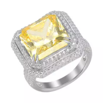 Серебряное кольцо с желтым и бесцветным кубическим цирконием