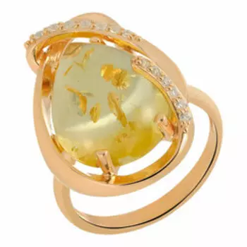 Серебряное кольцо с желтым янтарем и фианитами