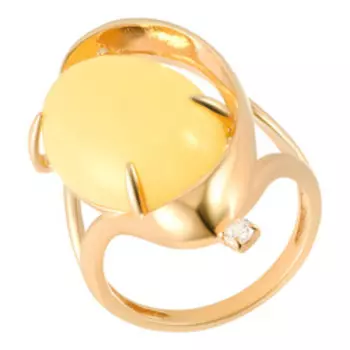 Серебряное кольцо с желтым янтарем и фианитом