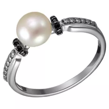 Серебряное кольцо с жемчугом, фианитами и шпинелью