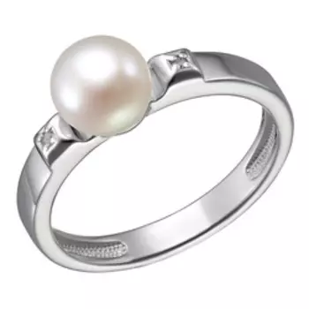 Серебряное кольцо с жемчугом и бриллиантами