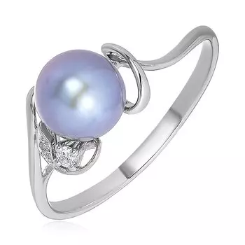 Серебряное кольцо с жемчугом и бриллиантами