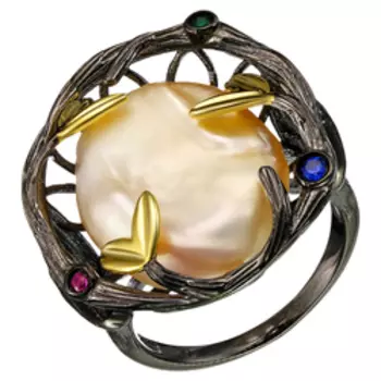 Серебряное кольцо с жемчугом и цирконами