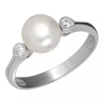 Серебряное кольцо с жемчугом и фианитами