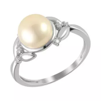 Серебряное кольцо с жемчугом и фианитами