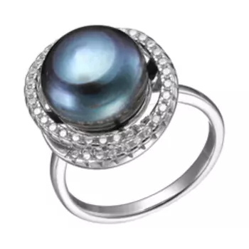 Серебряное кольцо с жемчугом и фианитами