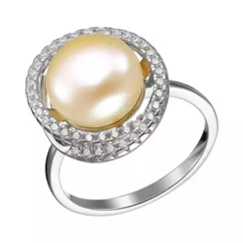 Серебряное кольцо с жемчугом и фианитами