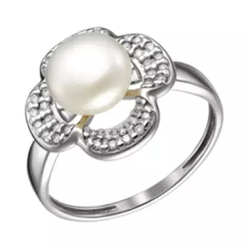 Серебряное кольцо с жемчугом и фианитами
