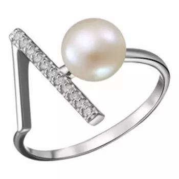 Серебряное кольцо с жемчугом и фианитами