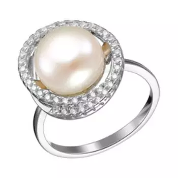 Серебряное кольцо с жемчугом и фианитами
