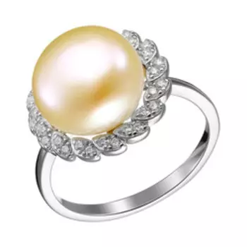 Серебряное кольцо с жемчугом и фианитами