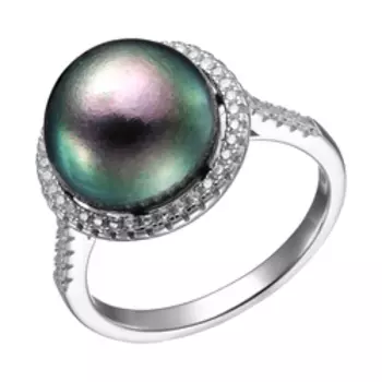 Серебряное кольцо с жемчугом и фианитами