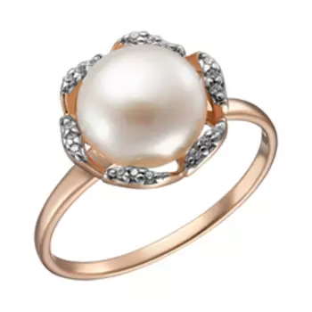 Серебряное кольцо с жемчугом и фианитами