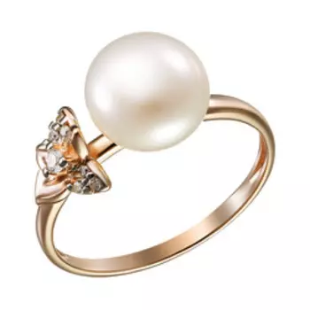 Серебряное кольцо с жемчугом и фианитами