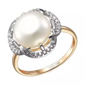 Серебряное кольцо с жемчугом и фианитами