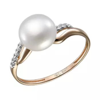 Серебряное кольцо с жемчугом и фианитами