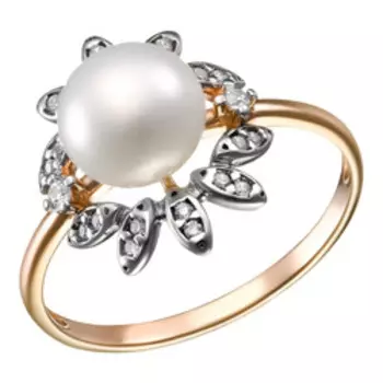 Серебряное кольцо с жемчугом и фианитами