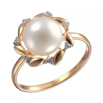 Серебряное кольцо с жемчугом и фианитами