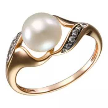 Серебряное кольцо с жемчугом и фианитами