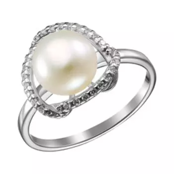 Серебряное кольцо с жемчугом и фианитами