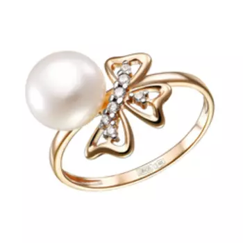 Серебряное кольцо с жемчугом и фианитами