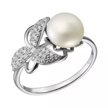 Серебряное кольцо с жемчугом и фианитами
