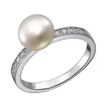 Серебряное кольцо с жемчугом и фианитами